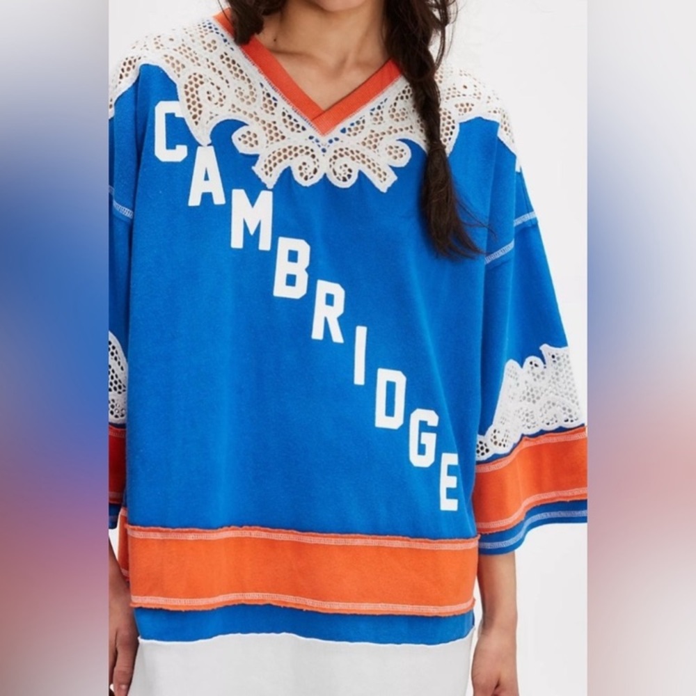 We The Free Blue and Orange Lace Sweater